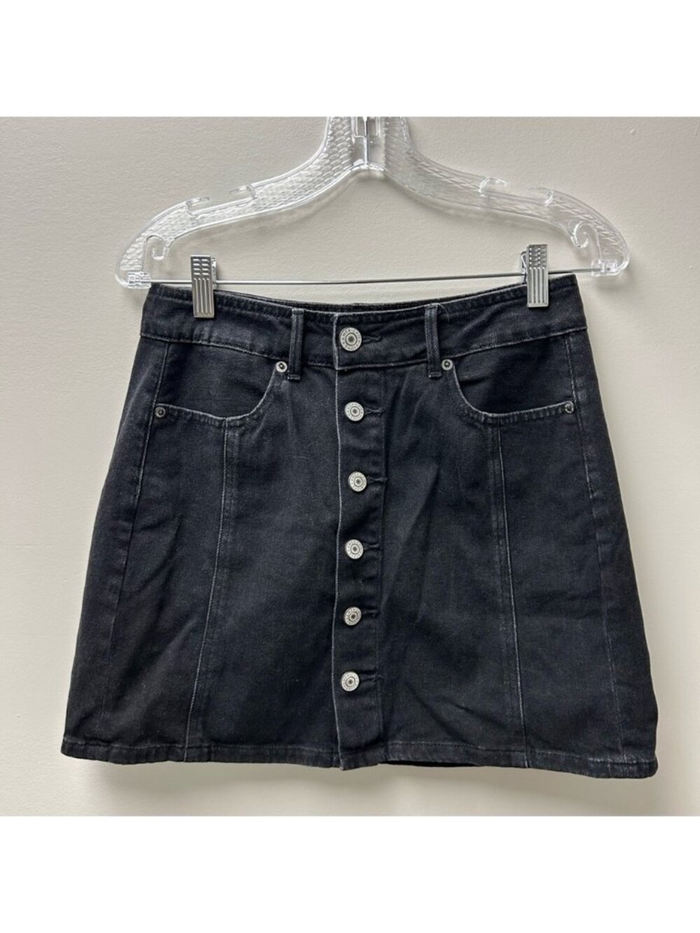 American Eagle Black Button Up Mini Jean Skirt